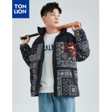 唐狮羽绒服男2021冬季新款腰果花外套男士